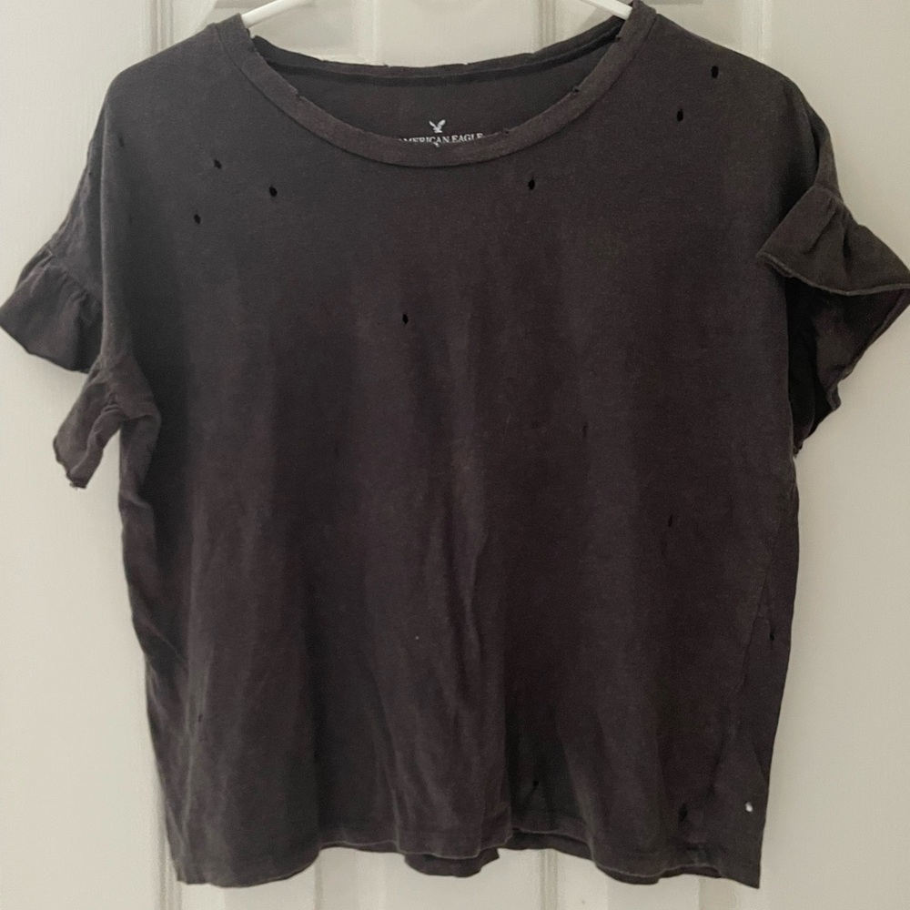 American Eagle Distressed Ruffle Tee women’s size S